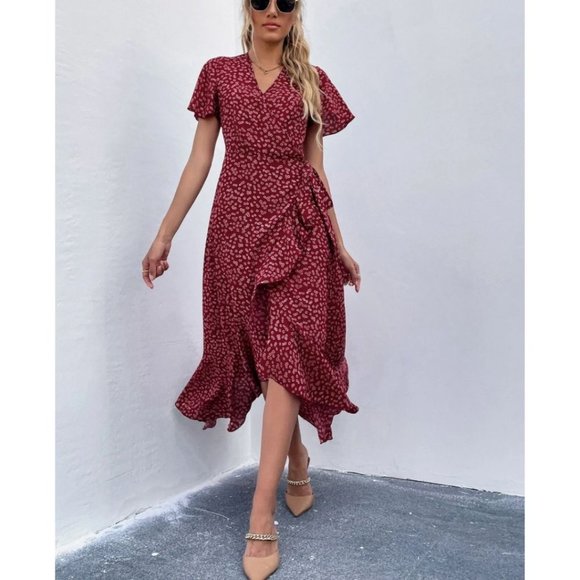 Floral Ruffle Trim Wrap Dress - Picture 4 of 7